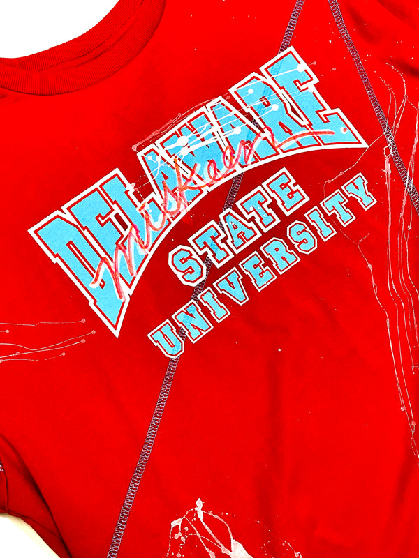 Miskeen Originals' Delaware State All-Over Collabo T-Shirt Red/Carolina Blue